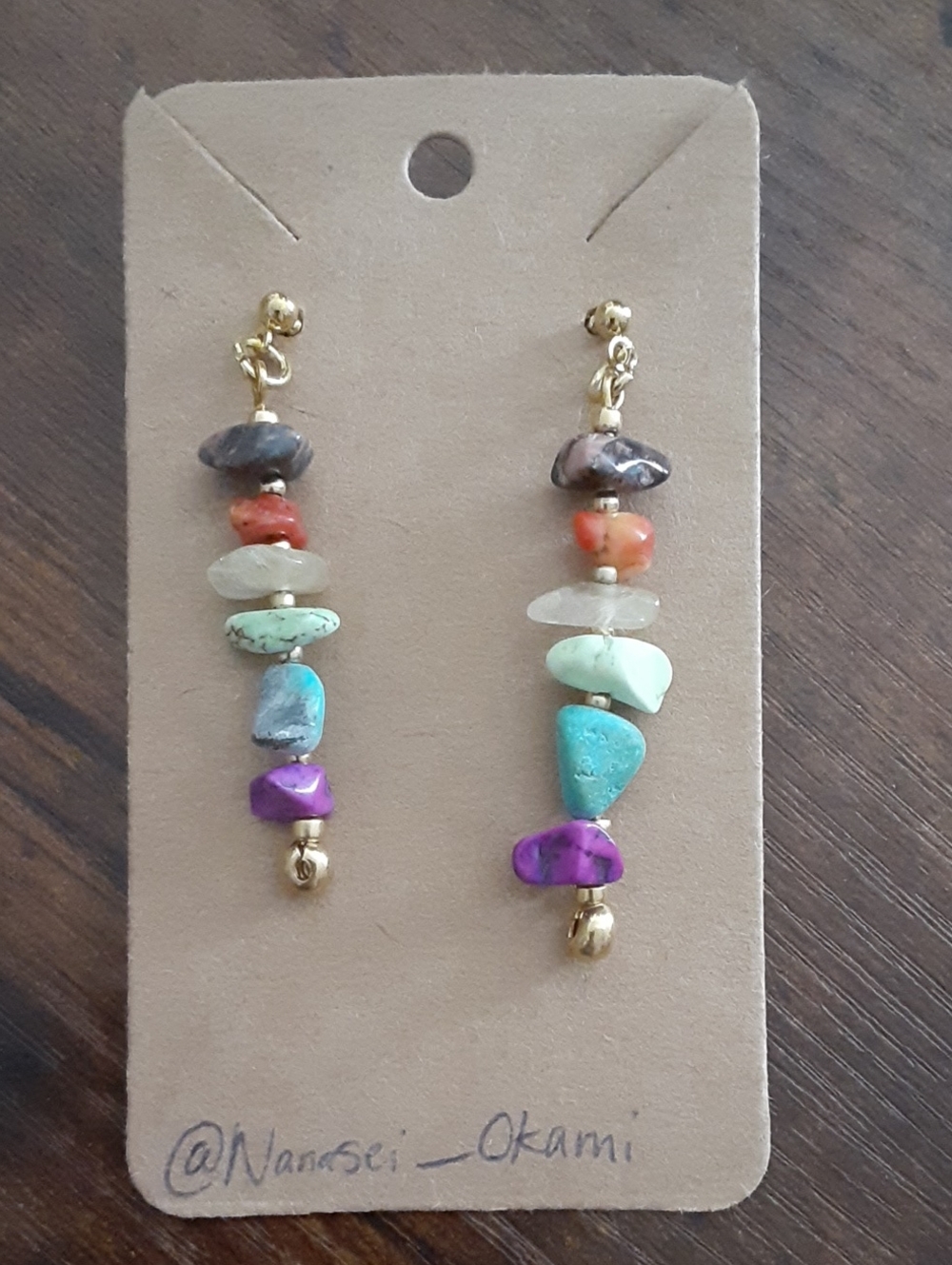 Multicolor Natural Stone Drop Earrings with Gold Accents